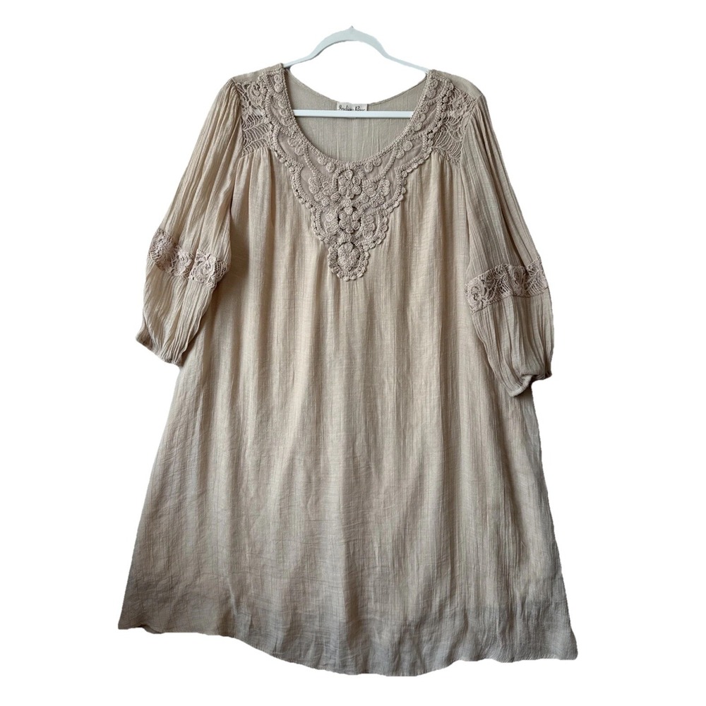 Indigo Rose Crochet Lace Crinkle Sheer Lined Tunic Dress 2X Boho Cottagecore